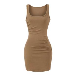 怪力酱 辣妹针织背心连衣裙夏季小个子性感修身无袖短款a字包臀裙