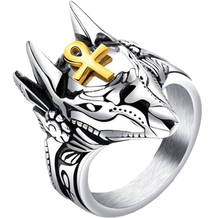 阿努比斯防身戒指男士日韩复古潮人钛钢食指戒子个性霸气单身潮男
