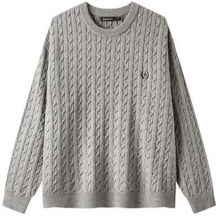 gxg.jeans男装 新年精致刺绣绞花保暖圆领毛衣针织衫男25年冬新品