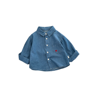 日系春秋儿童套装男宝宝刺绣长袖衬衫百搭牛仔裤女童韩版洋气外穿