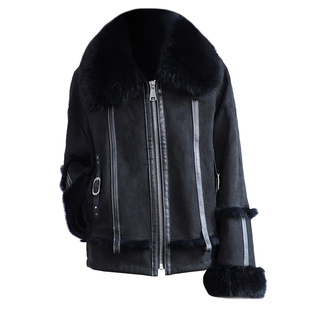獭兔毛皮草外套女2025冬新款短款清仓特价狐狸毛领真皮毛一体大衣