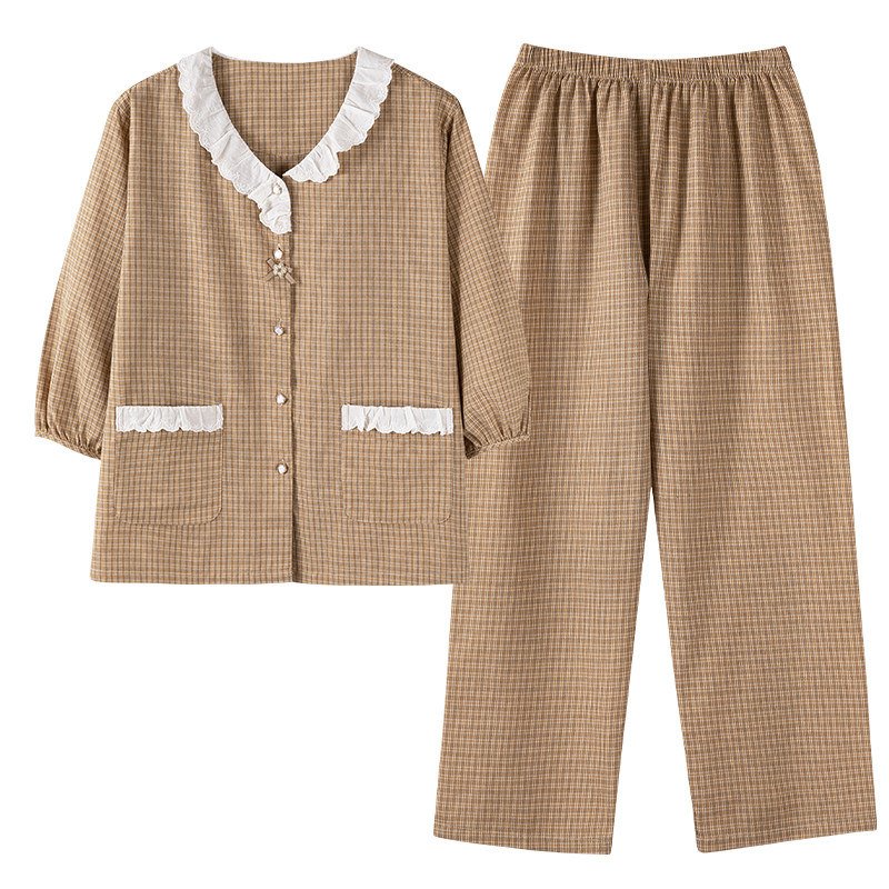 女士春夏款梭织纯棉家居服套装