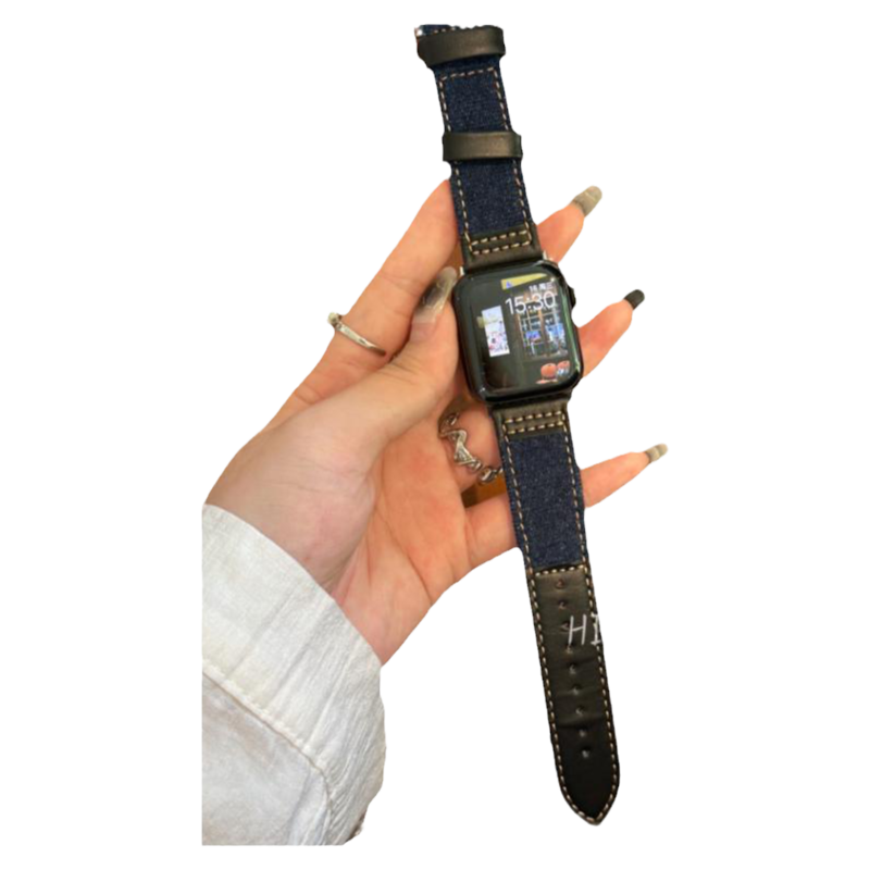 HIIIMEEX适用苹果手表 牛仔帆布真皮苹果表带applewatch男士气质高级表带iwatch8/7/6/SE