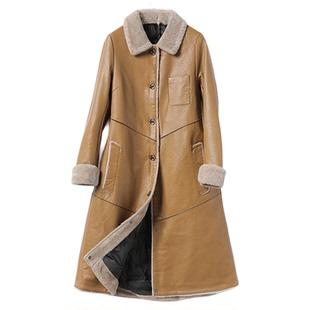 海宁皮羽绒女中长款毛领高端绵羊皮外套2025新款白鸭绒真皮女皮衣