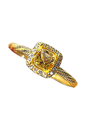 18K金小方糖黄钻镶钻开口戒指