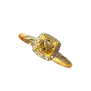 18K金小方糖黄钻方形宝石戒指女镶钻开口可调节时尚简约小众指环