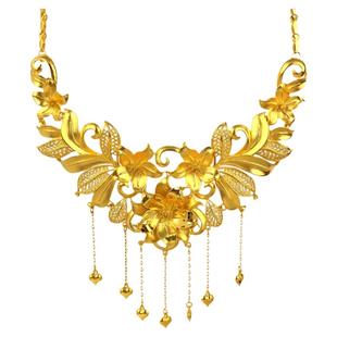 新款沙金花卉项链女婚嫁道具镀金结婚饰品金龙凤手镯三金套装婚庆