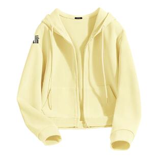 名创优品黄色卫衣女2026新款拉链开衫薄外套小个子短款春季上衣D