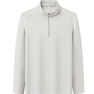 【半拉链】浪登长袖T恤男士2025秋季新款山羊绒纯色简约打底上衣