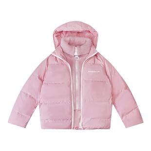 BANSLANDER针织大拉链连帽羽绒服假两件宽松加厚白鸭绒面包服外套