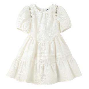女童白色泡泡袖公主裙夏甜美可爱仙女连衣裙中大儿童亮钻女孩裙子