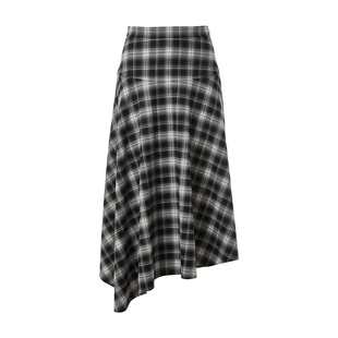 朗姿/LIME莱茵复古格纹不规则半裙26年春新款时髦伞摆百搭半身裙