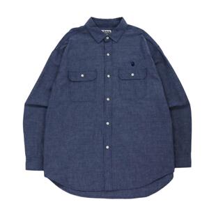 BAPE男装秋冬同色系猿人刺绣水洗牛仔长袖衬衫13102SH