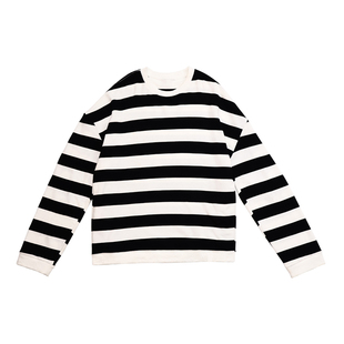 哟酷酷（夜与雾）春秋季黑白条纹休闲宽松上衣女慵懒风套头卫衣女