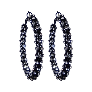 高级感黑色大圆圈带钻粗耳环2025年新款潮气质名媛夸张轻奢耳饰女