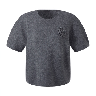 首降5折|歌莉娅羊毛连袖套头上衣女2025新款早秋流行穿搭短袖T恤