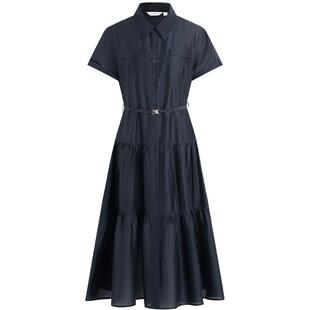 Navigare意大利小帆船收腰连衣裙女士2026春夏莱赛尔衬衫领蛋糕裙