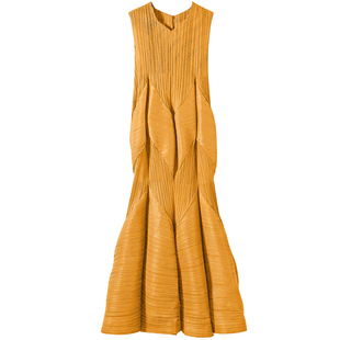 高冷美人鱼背心连衣裙长裙夏季褶皱女神范宽松V领无袖灯笼裙