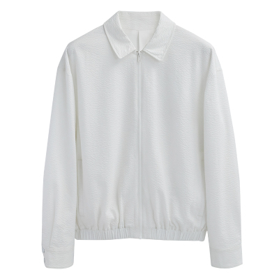 高档透气白色泡泡纱男士翻领夹克