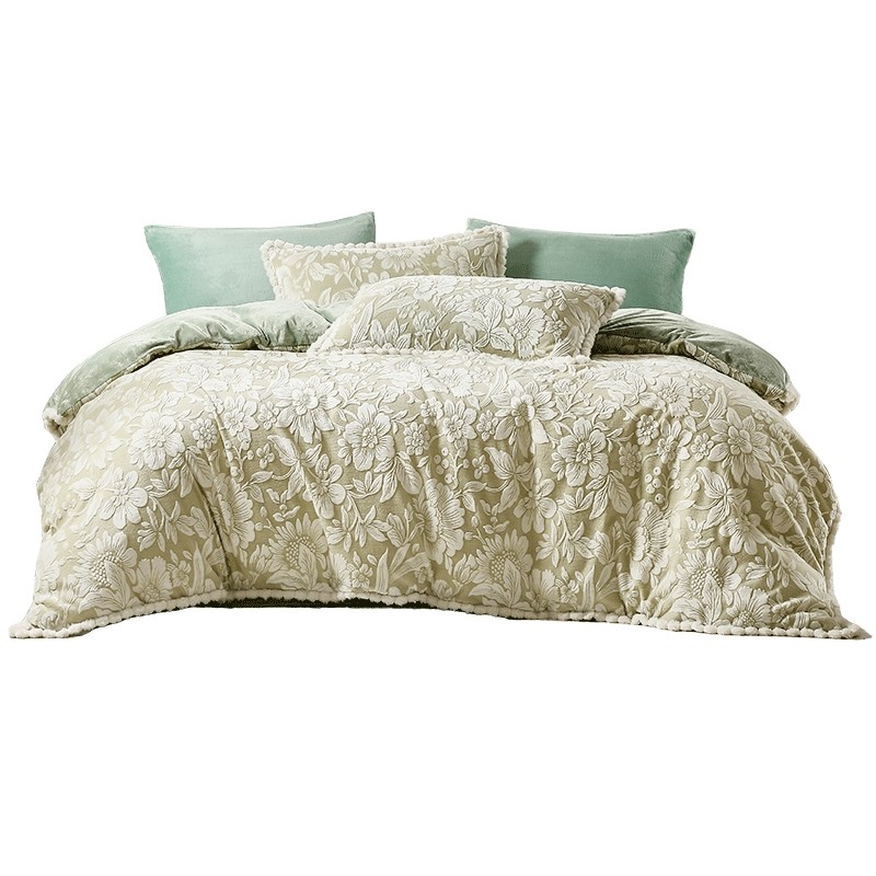 富安娜牛奶绒四件套床上被套法兰绒床单珊瑚绒毛绒冬季加厚加绒