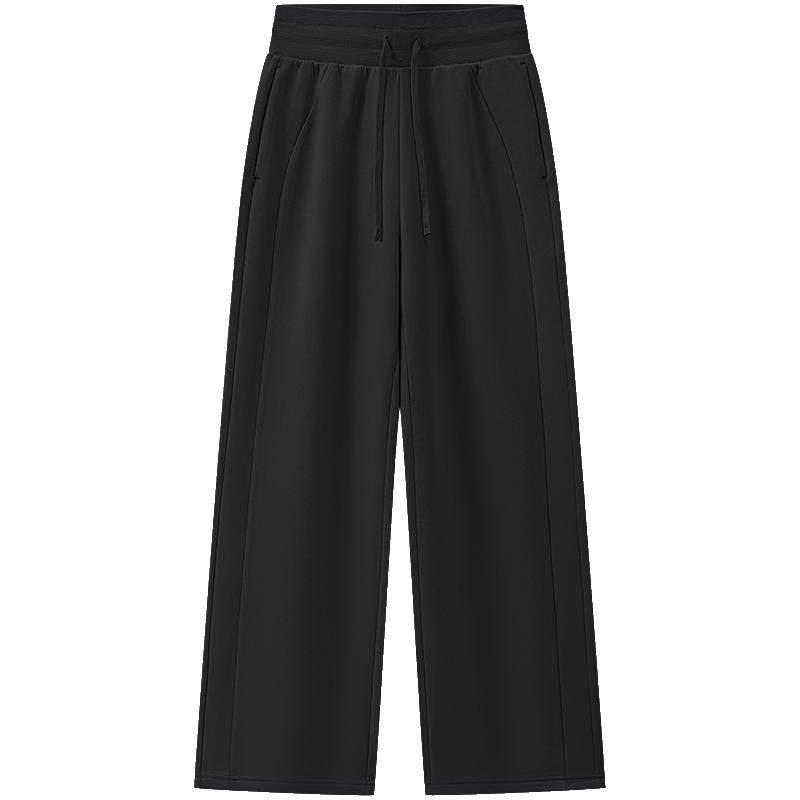 特步女子加绒黑色卫裤