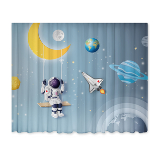 男孩卧室儿童窗帘遮光2026新款太空人宇航员卡通男童房间挂钩飘窗