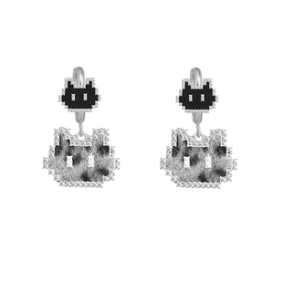 MASW麻秀原创设计轻奢创意马赛克像素猫咪耳钉小众高级感新款耳饰