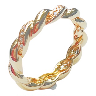 法国进口18K包金麻花戒指FAR NEAR爱神之结爱意缠绕精致镶钻金色