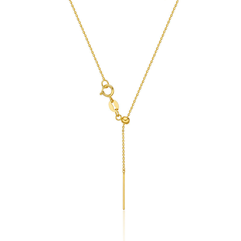 18K金项链子珠珠素链AU750彩金百搭抽拉调节豆豆针式肖邦链锁骨链