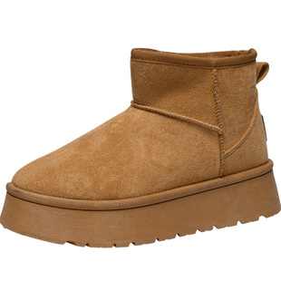 人本厚底雪地靴女款2025新款冬季女鞋东北加绒加厚保暖增高棉鞋