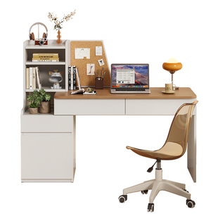 伸缩书桌书架一体桌电脑桌实木卧室家用书房小型学生学习桌写字桌