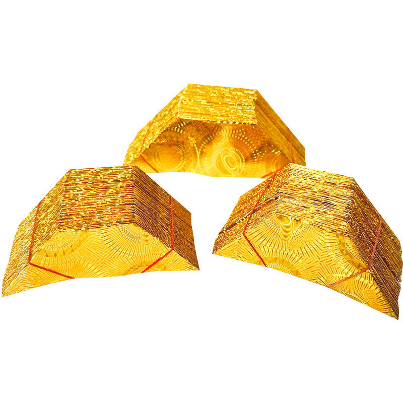 金色镭射元宝半成品大中小号闪亮带花Q纹切角金银折元宝