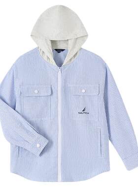 NAUTICA/诺帝卡童装男童女童薄外套早春季航海经典连帽竖条纹衬衫