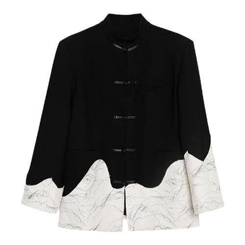 APOZi衍生山水 新中式拼接宽松盘扣西装外套男女同款复古休闲西服