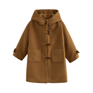 砚台家男童牛角扣大衣长款外套韩版加厚洋气冬季新款2025儿童童装