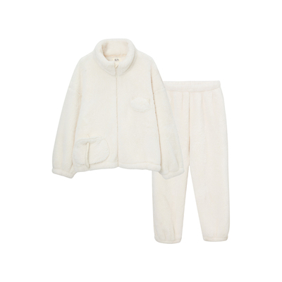 松永拉链珊瑚绒加厚保暖睡衣套装