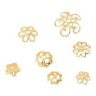 S925纯银配件 银镀黄金色四叶草花托 6-11mm 垫片隔片水晶手链