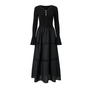 【SGPR】法式复古v领连衣裙25秋款X型收腰长袖长裙宴会晚会小黑裙