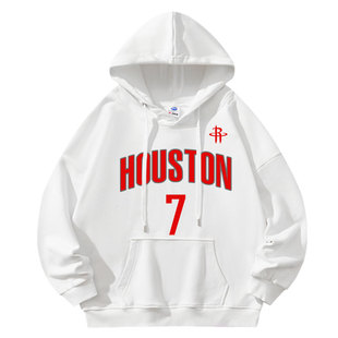 冬季火箭队杜兰特7号球衣篮球卫衣男款连帽外套长袖休闲运动帽衫