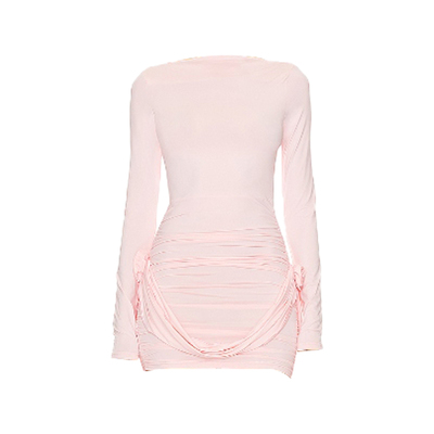 LIONESS长袖连衣裙粉色褶皱不规则内搭短裙性感修身裙REVOLVE