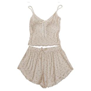 2024年新款莫代尔吊带睡衣女夏季甜美网红风小碎花短裤带胸垫套装