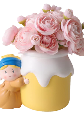 珍珠女孩花瓶摆件奶油风桌面装饰