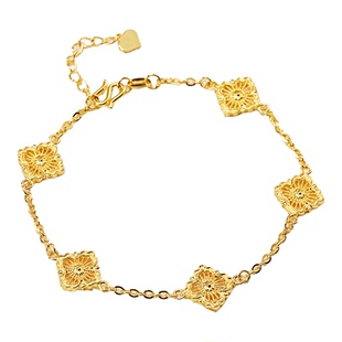 金包银布家四叶草手链女款足金足银手串官方正品生日礼物送女友款