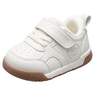 牧童学步鞋秋冬婴儿男童宝宝鞋软底加绒保暖面包小白鞋轻便女童鞋