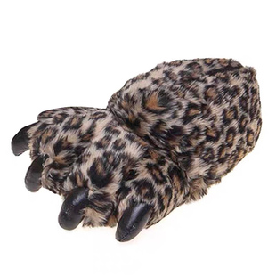 搞怪动物棉拖鞋男女豹纹熊掌爪子居家防水室内保暖毛绒情侣胖胖鞋