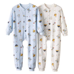 儿童连体睡衣春秋连体衣中小童男女宽松护肚哈衣恐龙大码爬服开档