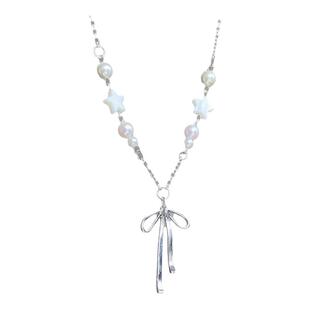 甜美爱心蝴蝶结珍珠项链韩系小清新气质锁骨链少女心时尚颈链项饰