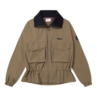 代购正品wilson 威尔逊女士网球运动夹克复古卡其色收腰网球服