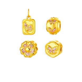 金至尊舞蝶花开黄金转运珠足金转运珠手串金珠子生日礼物送女友