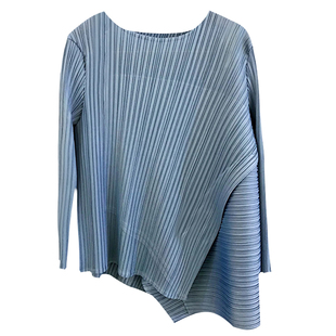 PY褶皱上衣女时尚设计感小众三宅新款不对称宽松大码t恤女士洋气